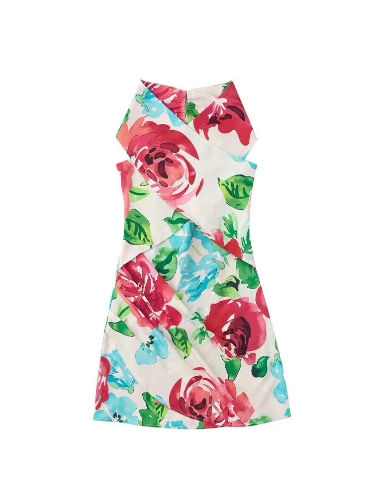 

Женское мини-платье с цветочным принтом, без рукавов