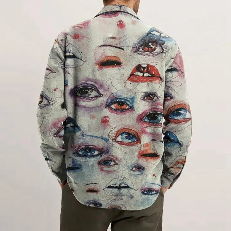 2022 Men's Lapel Print Shirts Fall Fashion Outerwear Shirts Unique Button Street Long Sleeve Shirts Men's Casual High Quality