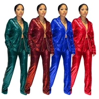 s 5xl luxury sequins blazer suit women party two piece set single breasted turn down collar long sleeve shirt top wide leg pants
