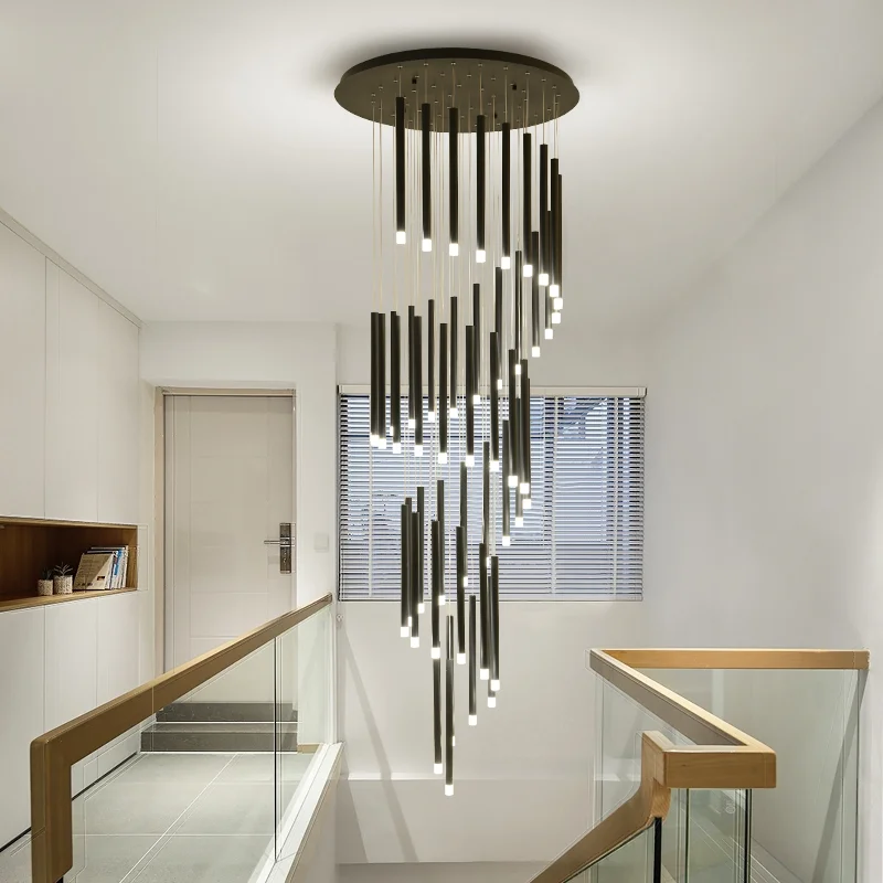 Chandeliers Lights Modern led minimalist duplex floor fashion atmosphere Nordic living  lamp villaspiral staircase long hanging