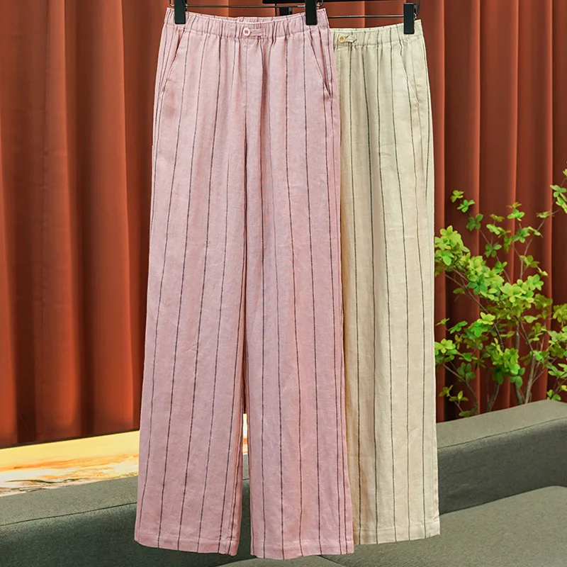 

Брюки женские повседневные с эластичным поясом, универсальные тонкие широкие штаны в полоску, простые уличные свободные брюки, осень 2023