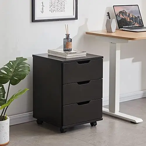 

Вертикальный шкаф для хранения документов, деревянные мобильные шкафы для хранения под столом для дома и офиса с роликами (темный орех, полностью собранный)