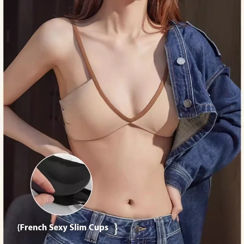 Бюстгальтер пушистый с лямкой на шее без стальных колец