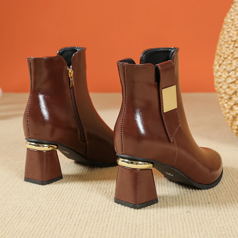 Женские ботинки на высоком каблуке зимние Нескользящие водонепроницаемые из ПУ