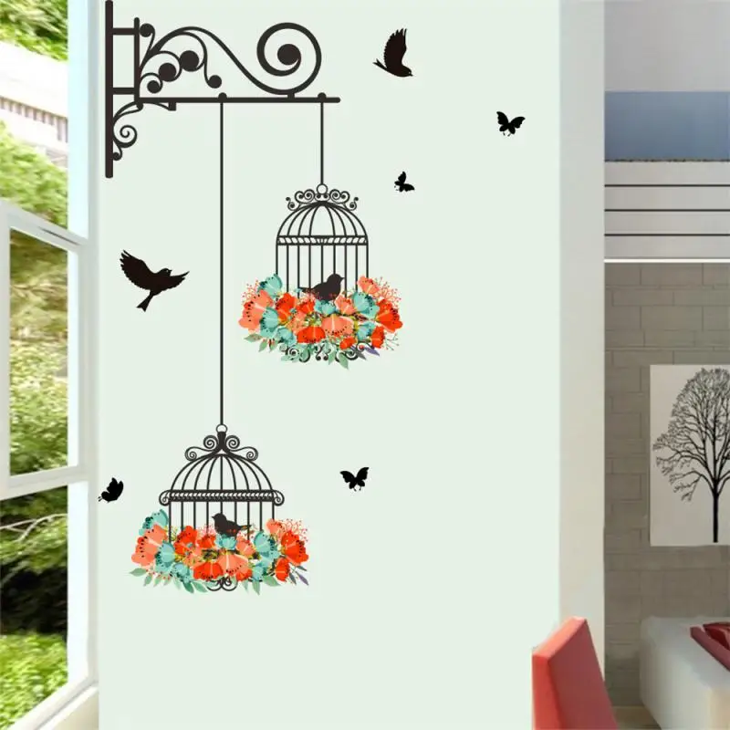 

Colorful Flower Birdcage Flying Birds Wall Sticker Creative Home Decor Living Room Decals Wallpaper Bedroom Nursery Window Decor