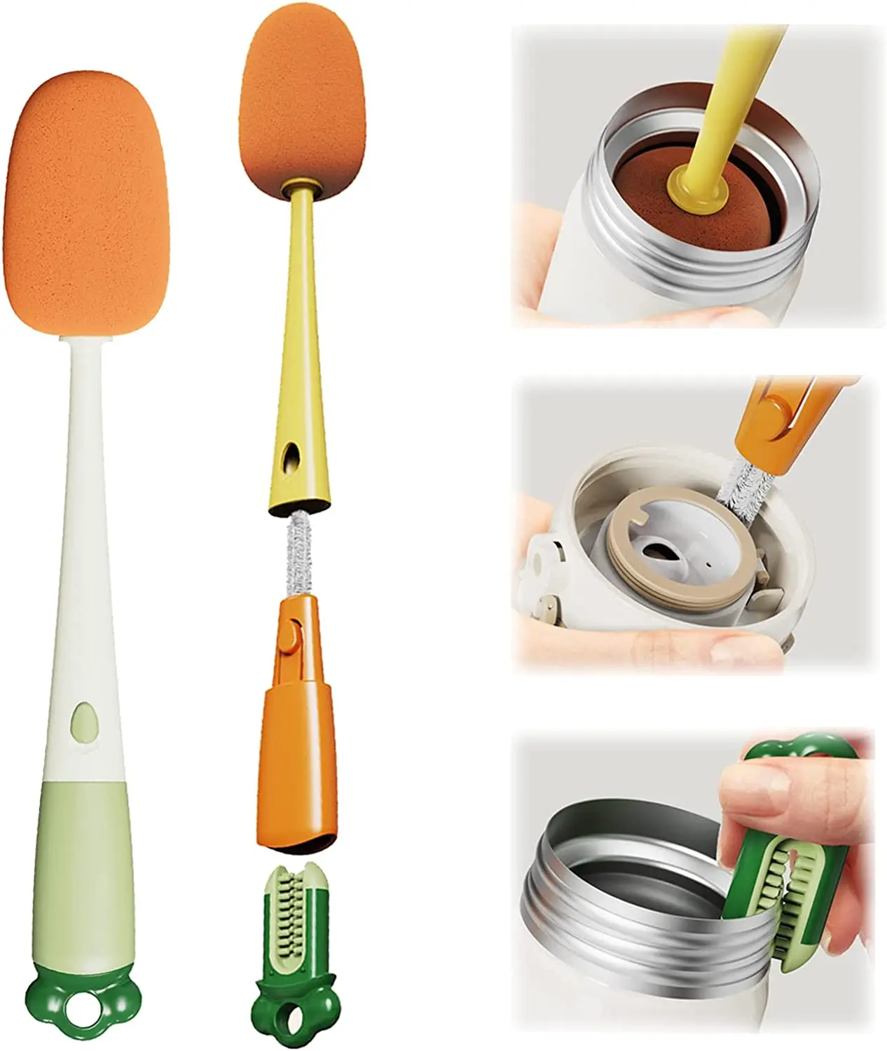 

3 in 1 Multifunctional Cup Brush Sponge Brush Long Handle Bottle Cleaner Baby Bottle Vase Narrow Neck Containers Cleaning Brush