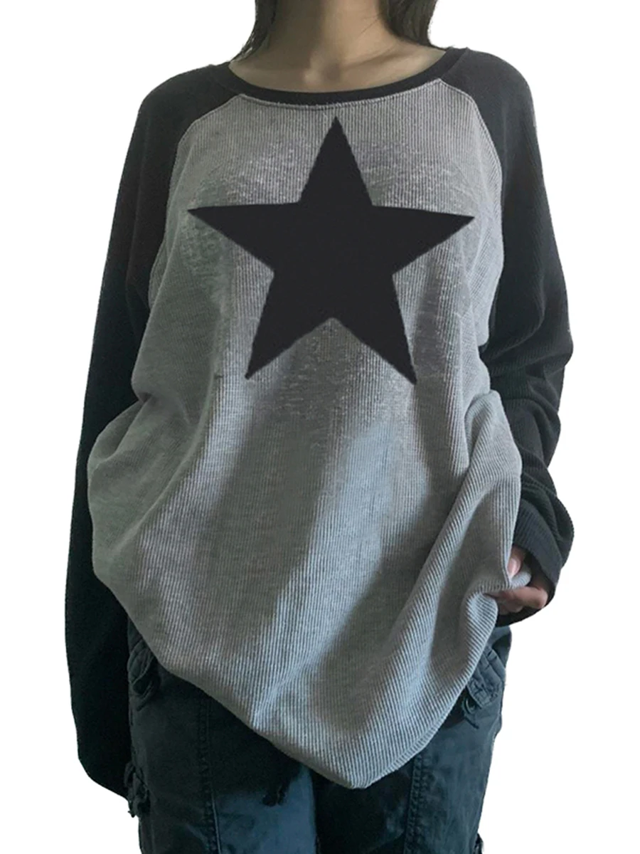 

Women s Long Sleeve Blouse Pullover Sweatshirts Star Printed Patchwork Tops T Shirts Blouses Tees Basic Tee Top Streewear