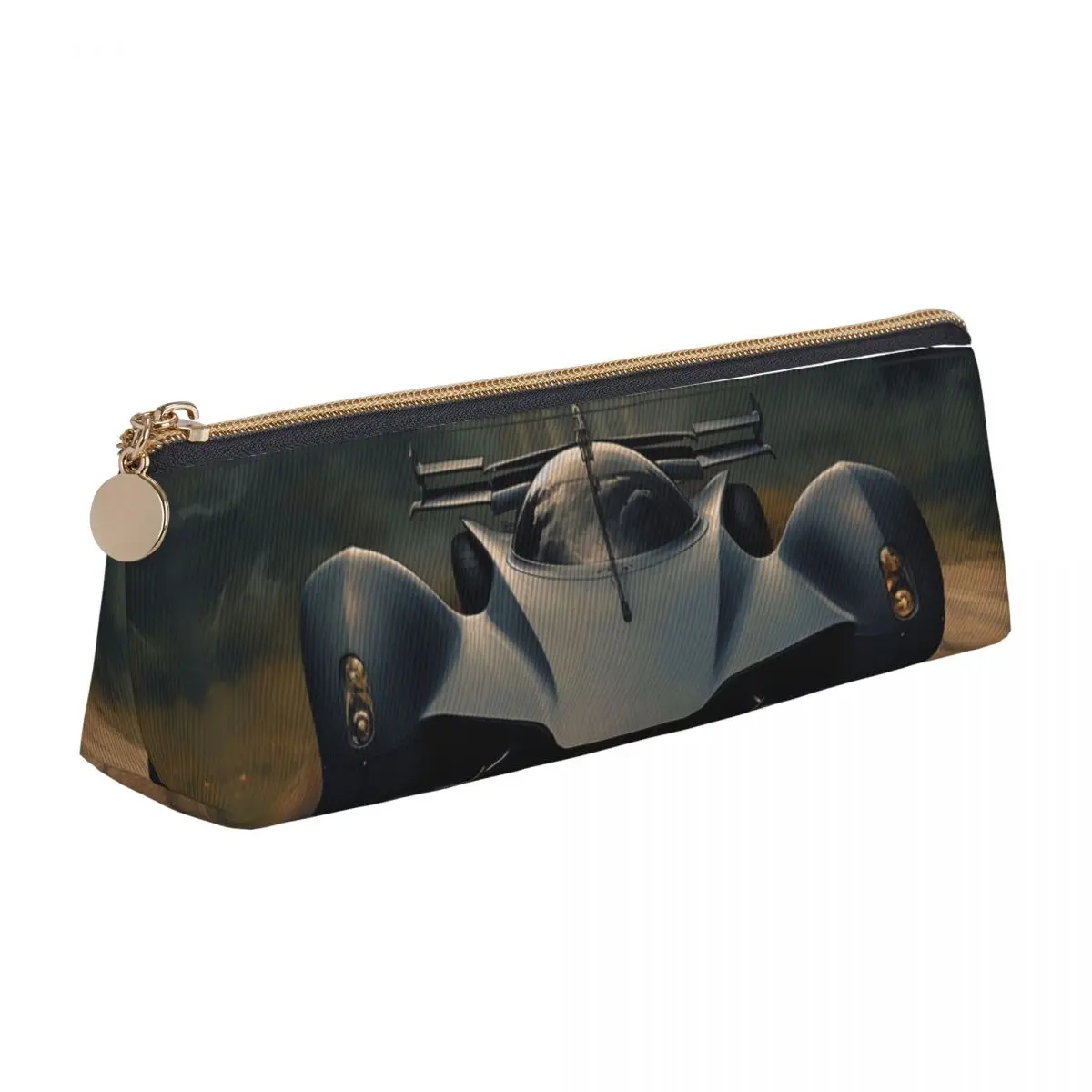 

Dazzling Sports Car Triangle Pencil Case Gothic Mystic Kawaii Zipper Pencil Box For Teens Stationery Leather Pen Organizer