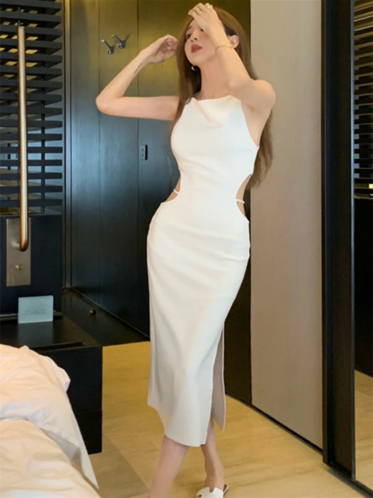 

Summer New Elegant Spaghetti Strap Midi White Dress Women Sexy Prom Evening Bodycon Party Club Fashion Clothing