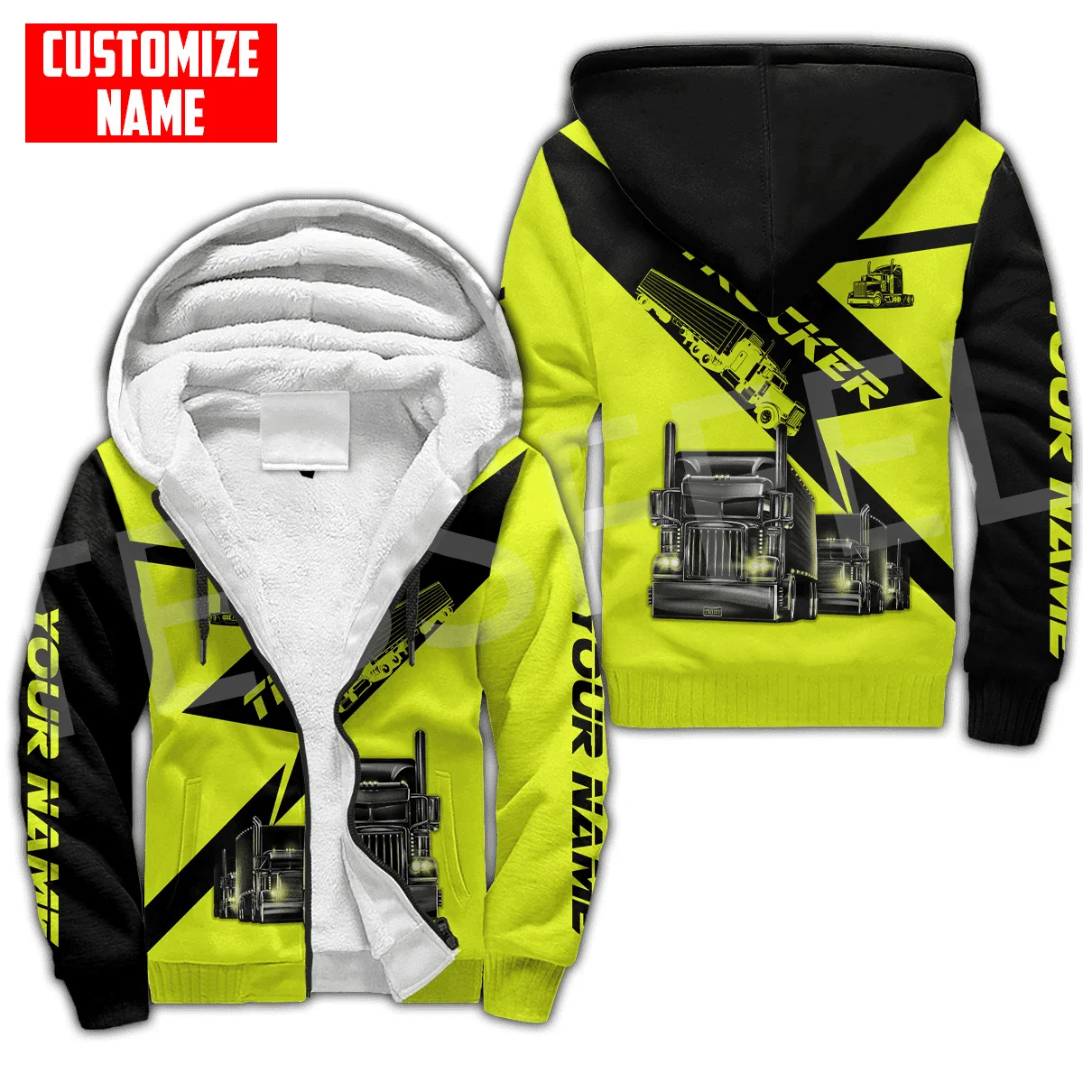 Custom Name Truck Operator Cosplay Trucker Driver Worker Tattoo Harajuku Autumn Winter Thicker Overcoat Fleece Hoodies Jacket X2