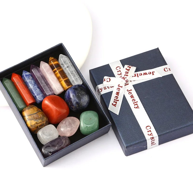 

Драгоценный камень, 7 чакр, натуральный камень, двойная острия, шестигранная колонка, нестандартный драгоценный камень, Набор подарочных ко...