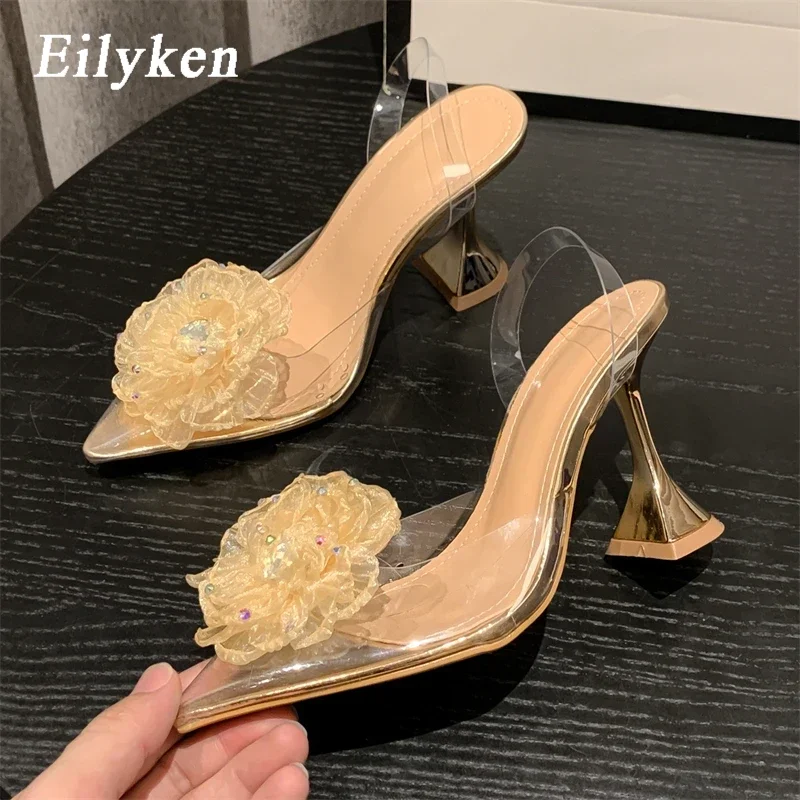 

Eilyken Spring Fashion Crystal Flower Designer Women Pumps PVC Transparent High Heels Sexy Pointed Toe Party Dress Sandals Shoes