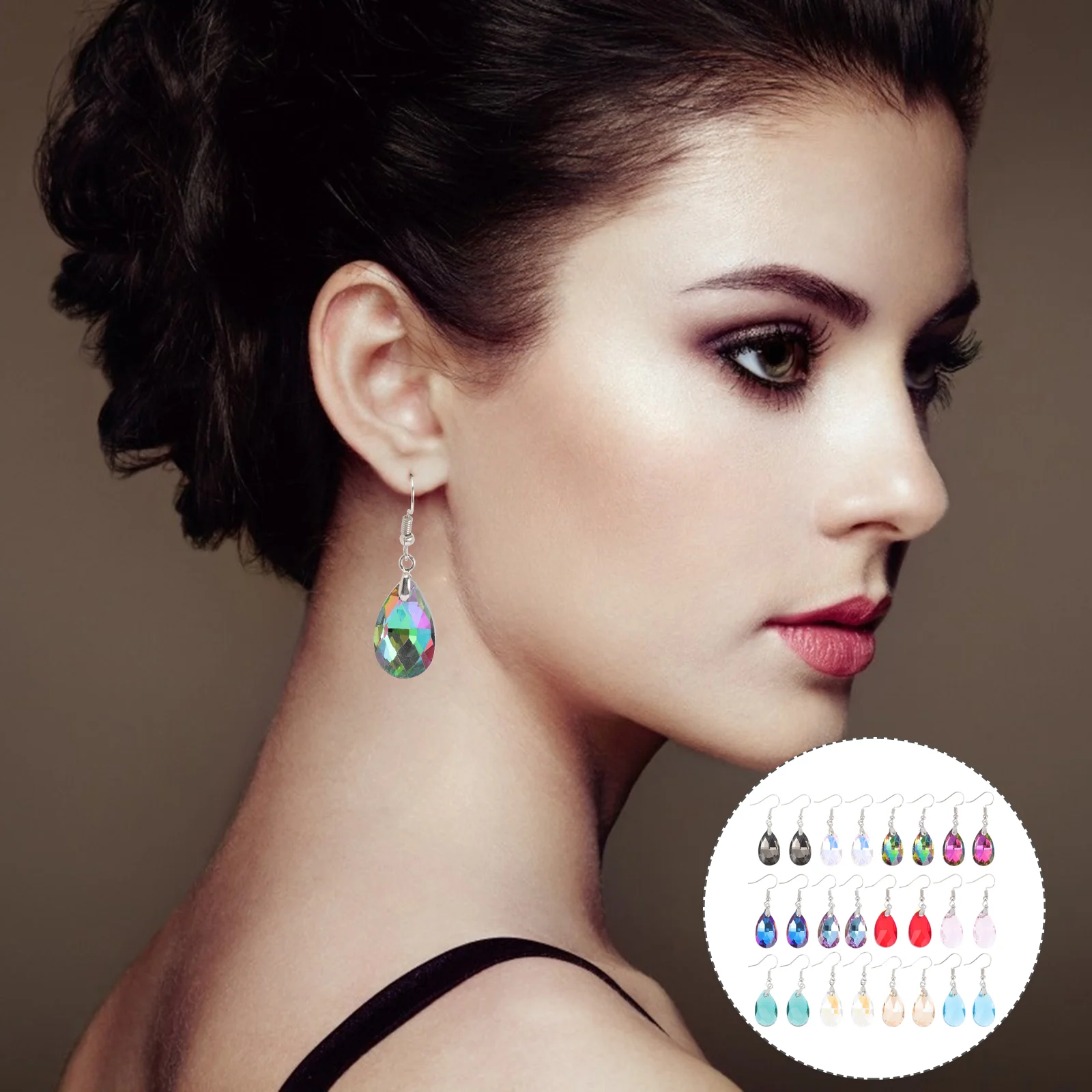 

Dangle Earrings Earpendant Women Rhinestones Set Clip Color Multi Earring Teardrop Gift Studs Golden Drops Crystal Shiny
