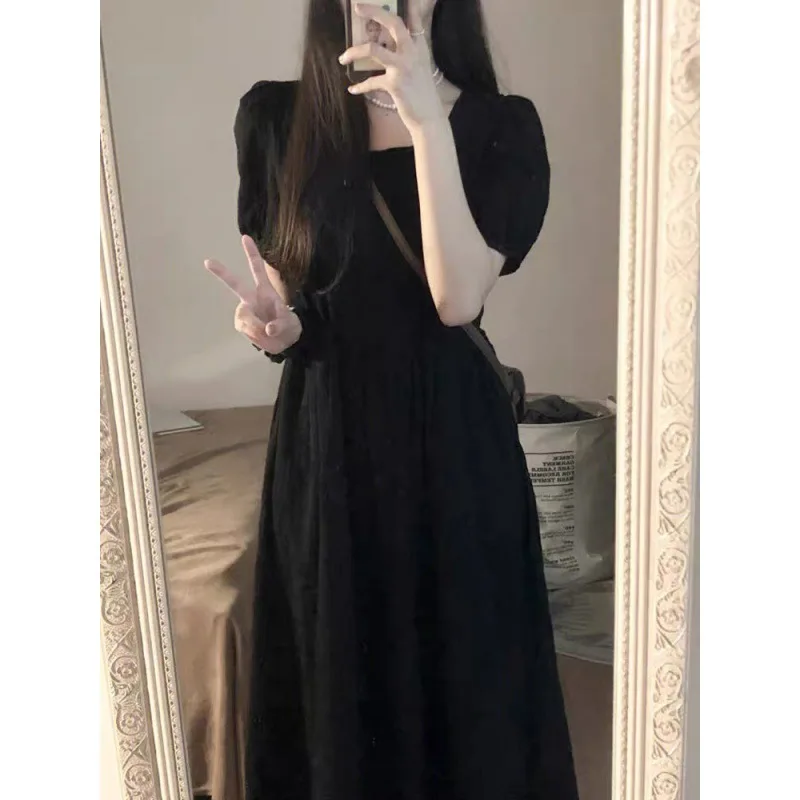 

Hepburn style square neck dress for women in summer 2023, slim, Little black dress, long skirt, new style