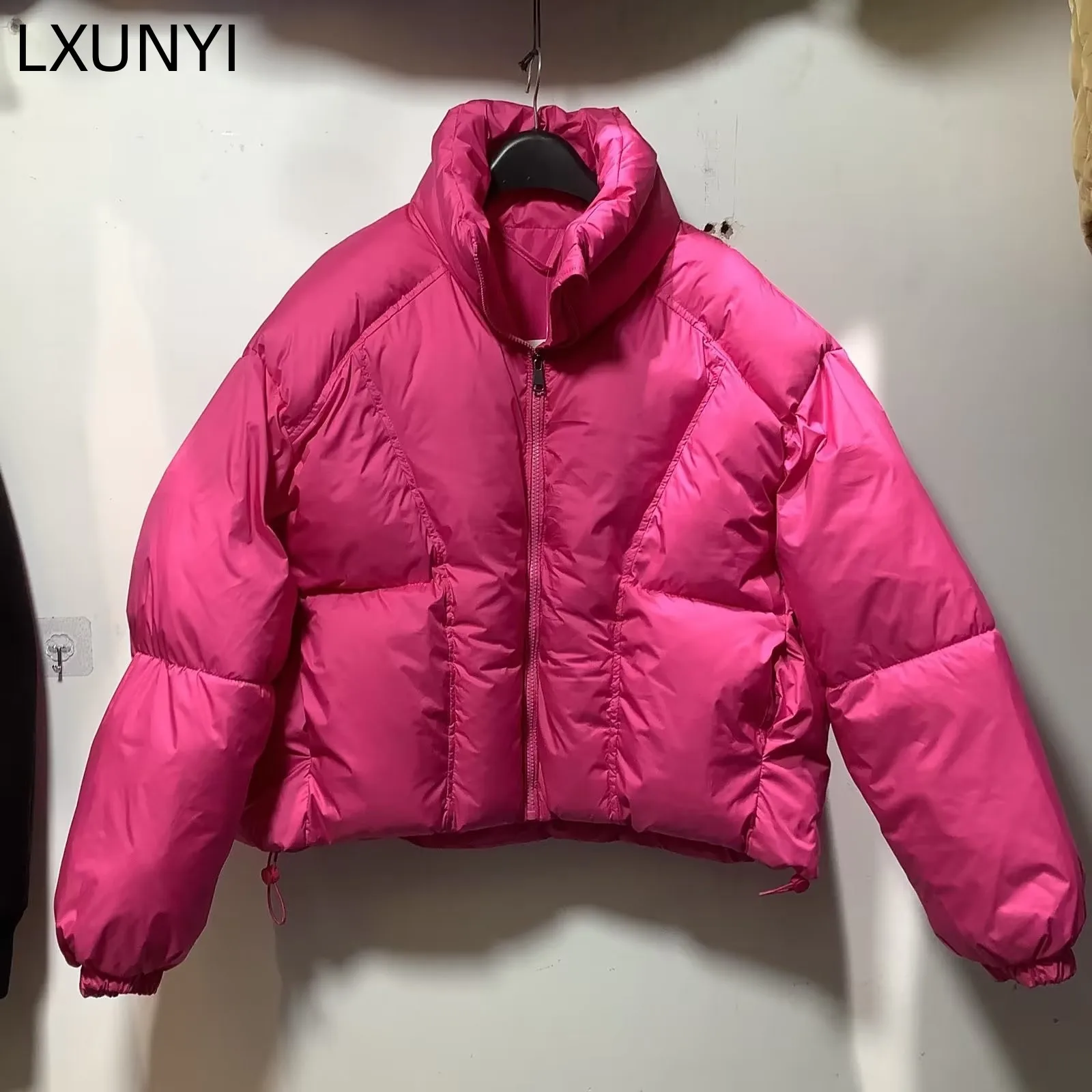 LXUNYI Winter Jacket Women 2022 New Outwears Stand Collar Casual Loose Puffer Woman Coat Long Sleeve Short Cotton Jackets
