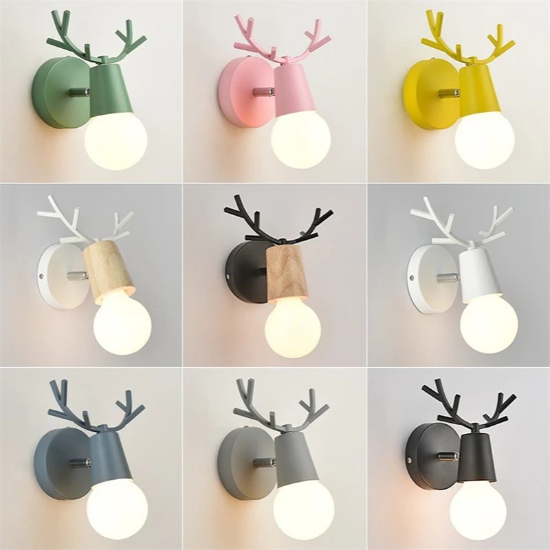 

Nordic Adjustable LED Wall Lights colorful macaron Antlers wall lamp Bedroom Sconce Mounted Children room Decor Lighting Fixture
