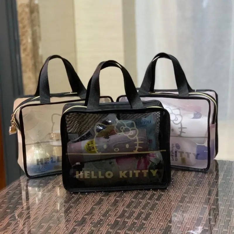 

Милая мультяшная сетчатая прозрачная ажурная сумка Sanrios, черная косметичка, милая косметичка Hello Kitty, сумка для туалетных принадлежностей, Портативная сумка для закусок