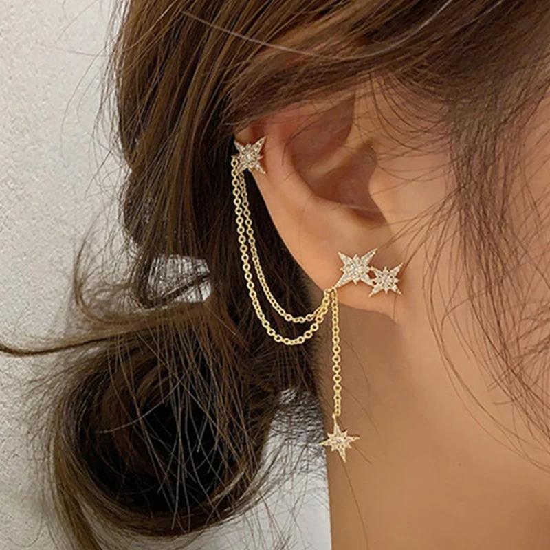 

Korean Fashion Simple Butterfly Stars Tassel Earrings For Girls Women Piercing Long Earrings 2022 Trend Crystal Ear Cuff Jewelry