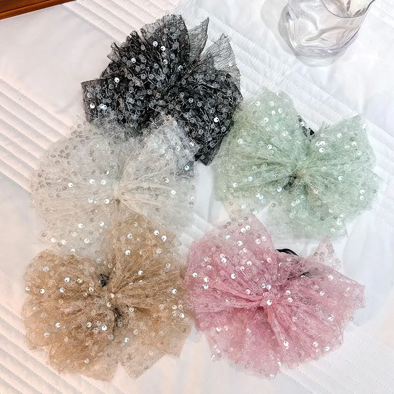 Vintage Handmade Lace Sequins Bowknot Big Flower Clavicle Chain Necklace for Women Adjustable Choker Dinner Party Neck Jewelry