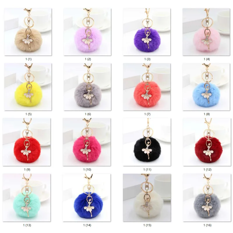 

100pcs/Lot 28 Colors 2in1 Dancing Angel Fluffy Pompom Keychains Ballerina Girl Fur Ball Keychain Car Key Ring Decoration Bags