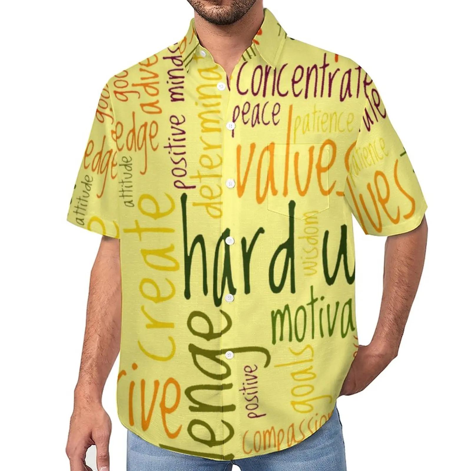 

Letters Word Art Casual Shirt Motivational Words Vacation Loose Shirt Hawaiian Vintage Blouses Short-Sleeved Print Oversized Top