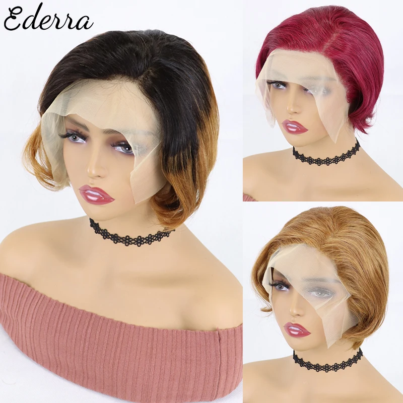 

Short Bob Wig Pixie Cut Wig Straight Human Hair Wigs 13x4 Front Lace Side Part Wig Transparent For Women Pre Plucked Hairline