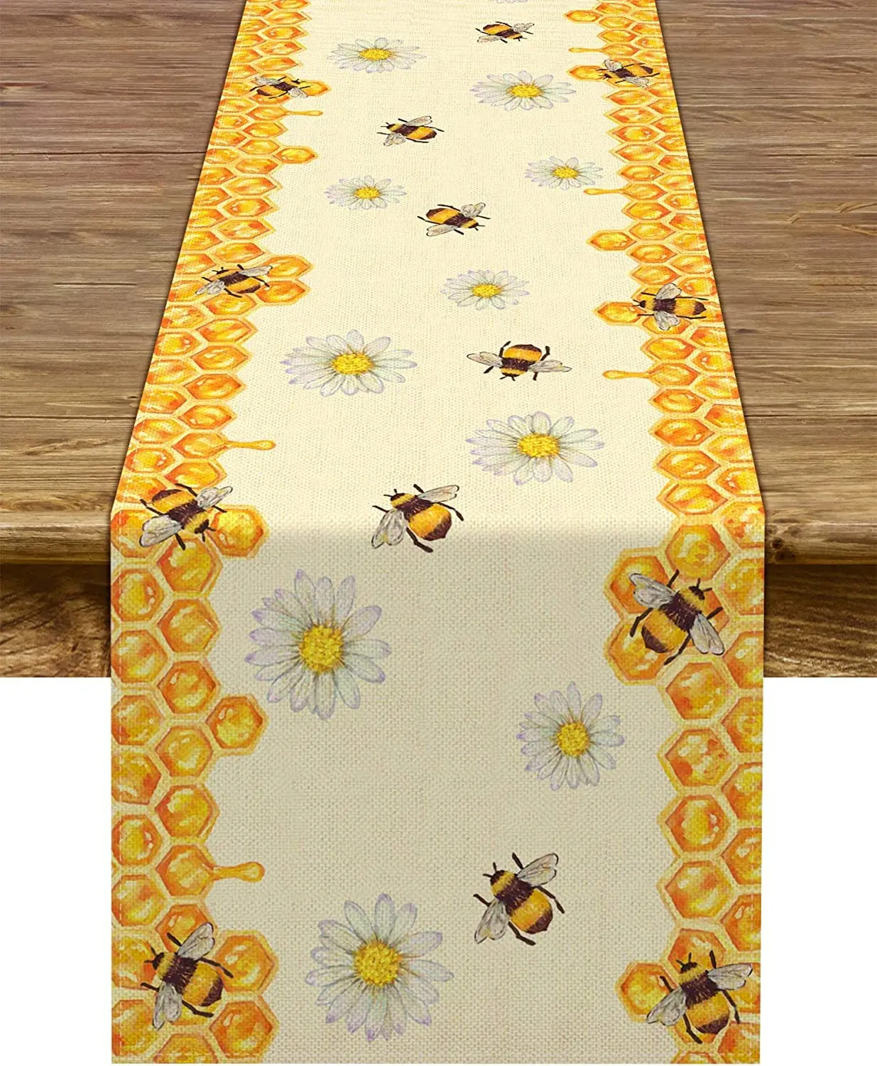 

Summer Bee Daisy Linen Table Runners Holiday Party Decorations Washable Dining Table Runners Boy Girl Bithday Table Decor