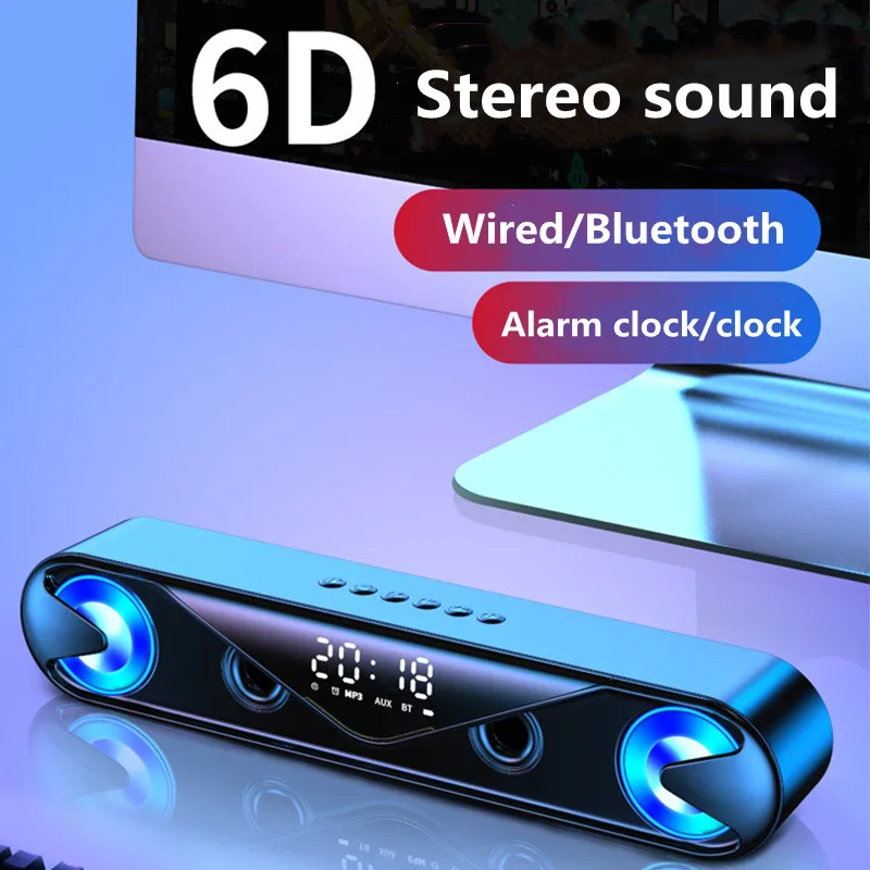 

Wireless Bluetooth Speaker Home Theater 6D Stereo Sound Bar for TV Computer TF U Disk Subwoofer Sound Box Alarm Clock with Light