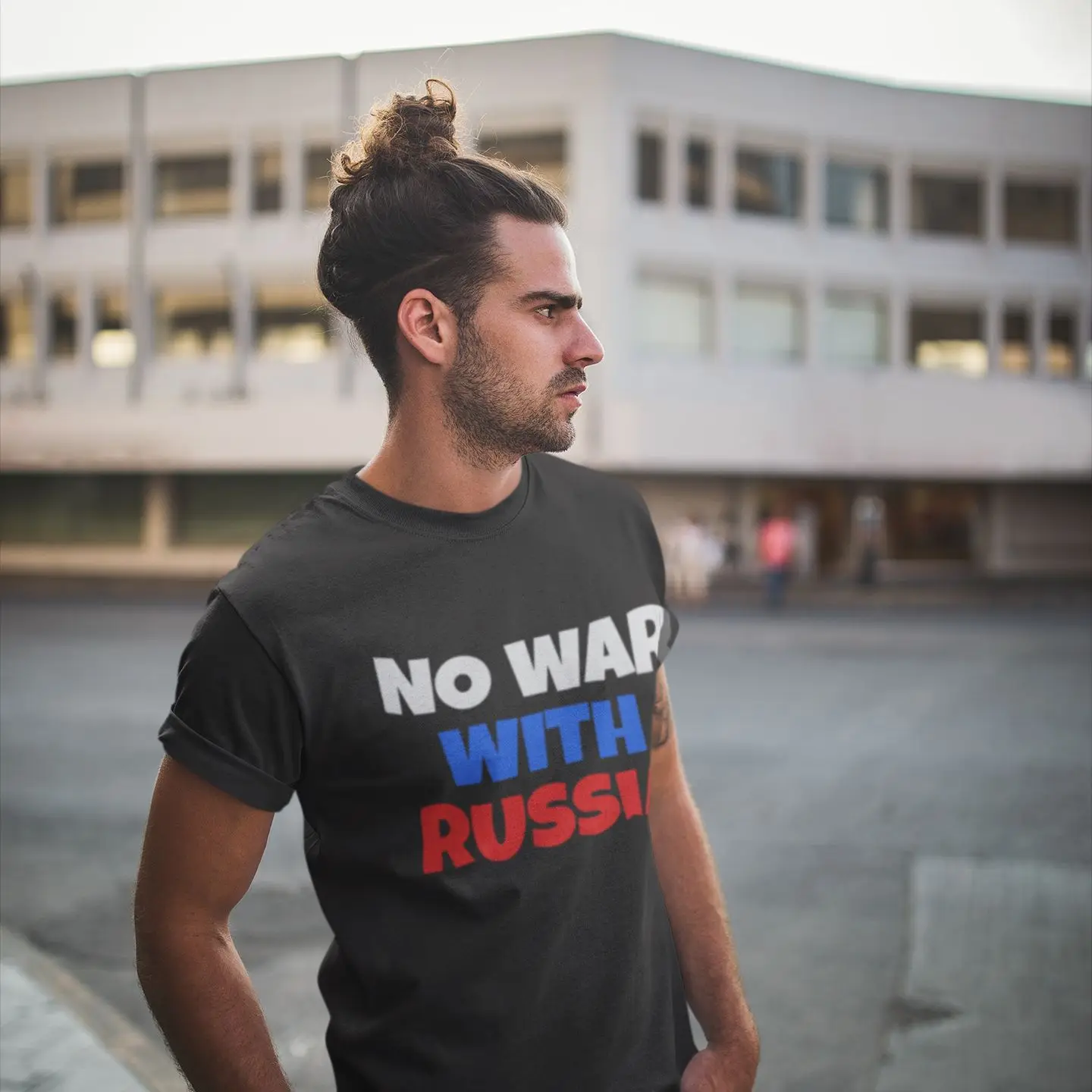 

No War With Russian T Shirt Peace and Love Retro T Shirts O Neck Print Awesome Tops for Mens 3XL 4XL 5XL Black Cotton Tshirt