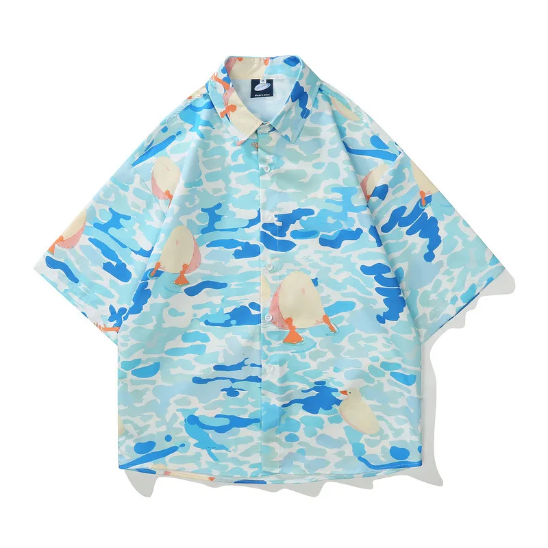 Male Clothes Oversize American Style Summer Streetwear Fashion Color Contrast Printing New Personalized  Mens Casual Shirts