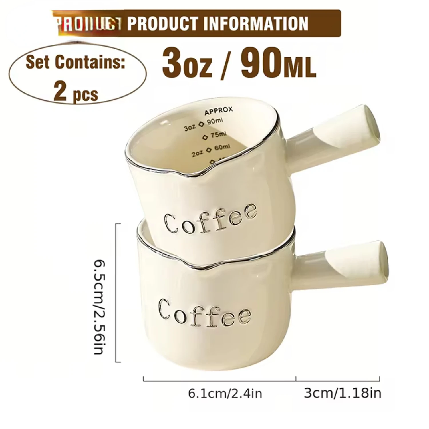 2 шт. керамическая мерная чашка для кофе эспрессо 90 мл чашки с ручкой V-образным