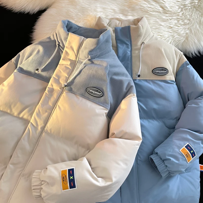 

Japanese Style Thicken Jacket Men Warm Parkas Bubble Coat 2022 Winter Streetwear Vintage Oversize Puffer Jacket With Contrast