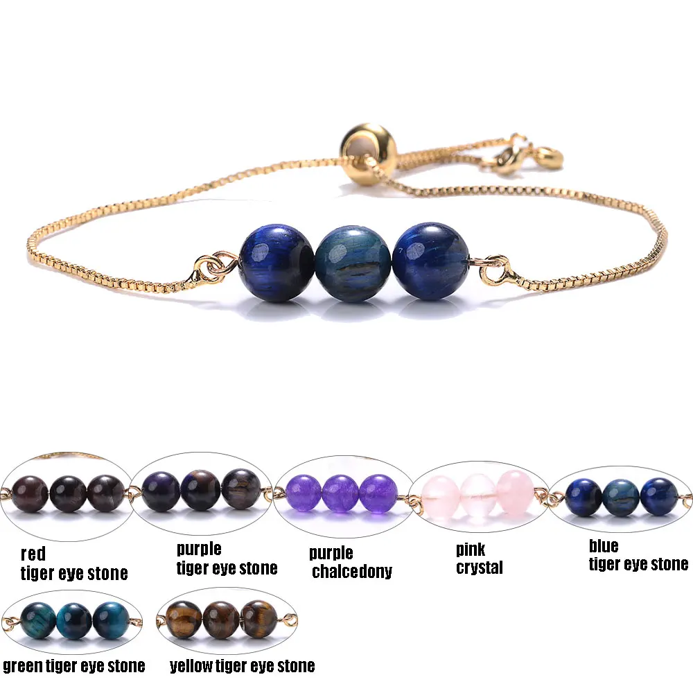 Браслет женский из натурального тигрового глаза с бусинами аметиста