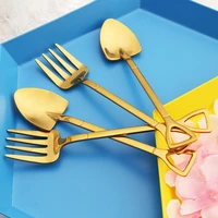 2stainless steel small shovel spoon fork silver gold tableware coffee stirring spoon creativity shovel shape for afternoon tea