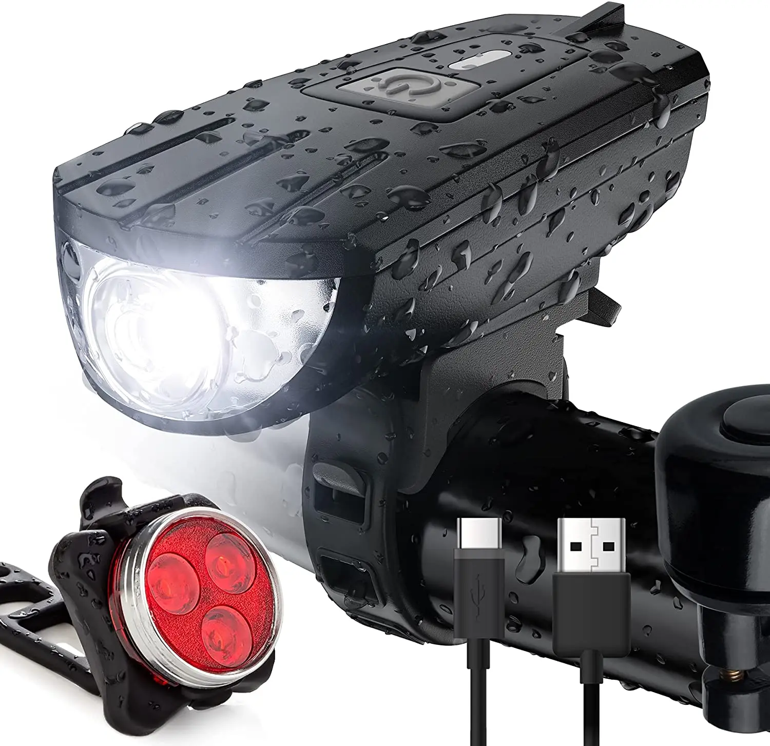 

Rechargeable Bike Light 3 Modes Instant Install Without Tools Front and Back Illumination - Waterproof, Lightweight,