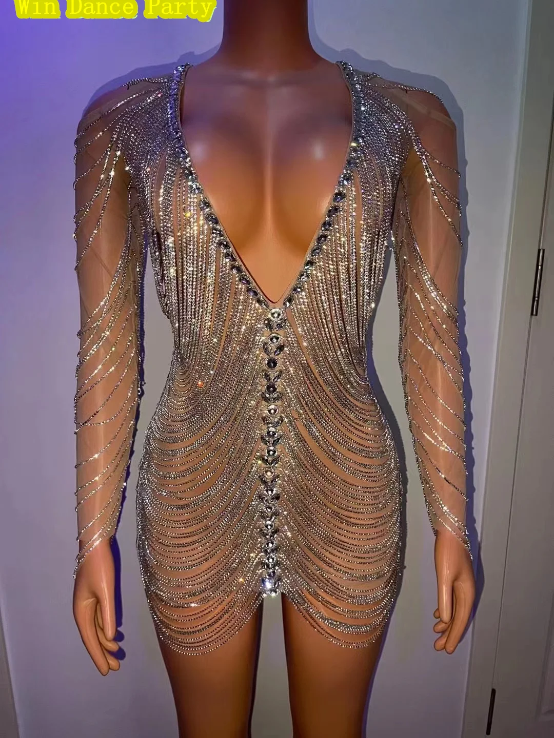 Изогнутая пикантная Прозрачная облегающая юбка с длинным рукавом яркая