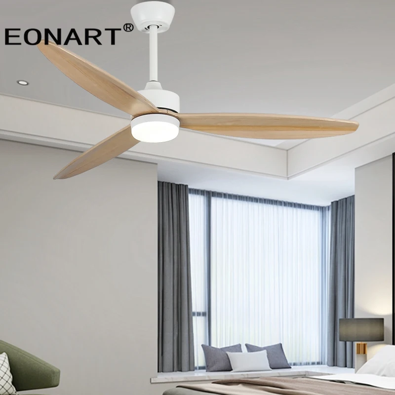 Купи 48 Inch Design Fan Light Modern Dc Ceiling Fans Led Lamp Indoor Solid Wood White ceiling Fan Remote Control 110V 220V Ventilador за 13,986 рублей в магазине AliExpress