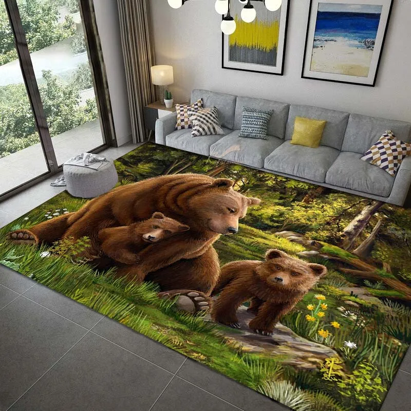 

North Black Bear Printed Carpet For Living Room Panther Wild Bear Area Large Rug Non Slip Bathmat Home Decoration