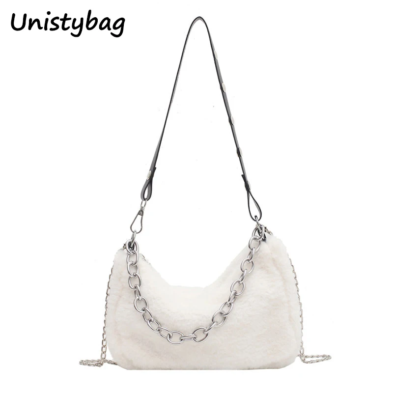 

Сумка на плечо для женщин, модная зимняя мягкая Сумочка через плечо, мессенджер, пушистая женская сумка-мешок на цепочке
