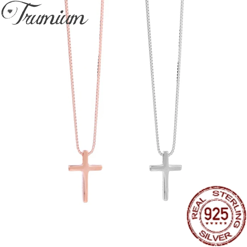 

Trumium 925 Sterling Silver Simple Cross Pendants Necklaces Women Chain Choker Necklace Female Bohemian Jewelry Bijoux Collares