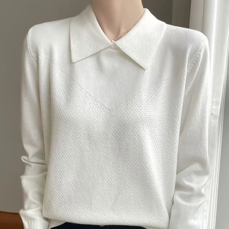 2024 классический женский вязаный шерстяной пуловер с воротником-поло модный
