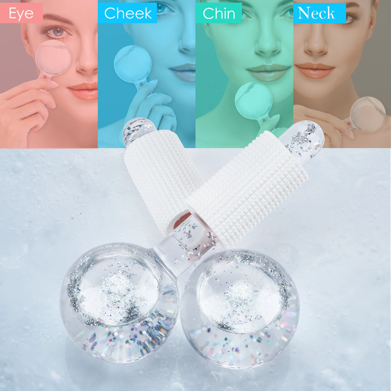 

2PCS Large Beauty Ice Hockey Energy Beauty Crystal Ball Facial Cooling Ice Globes Water Wave Face and Eye massage Skin Care Tool