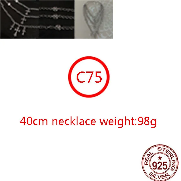 

C75 s925 silver necklace new retro trend silver jewelry hip-hop double three-layer chain cross shape jewelry gift for lover