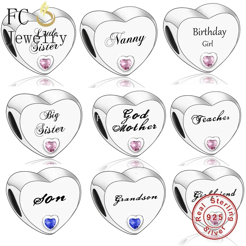 10pcs SILVER GOLD PLATED HEART CHARMS FIT BRACELET Sister DAD SON MOM Gift