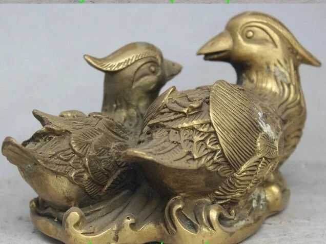Китайская народная латунная 2-осевая статуя птицы-мандарина для любителей утки