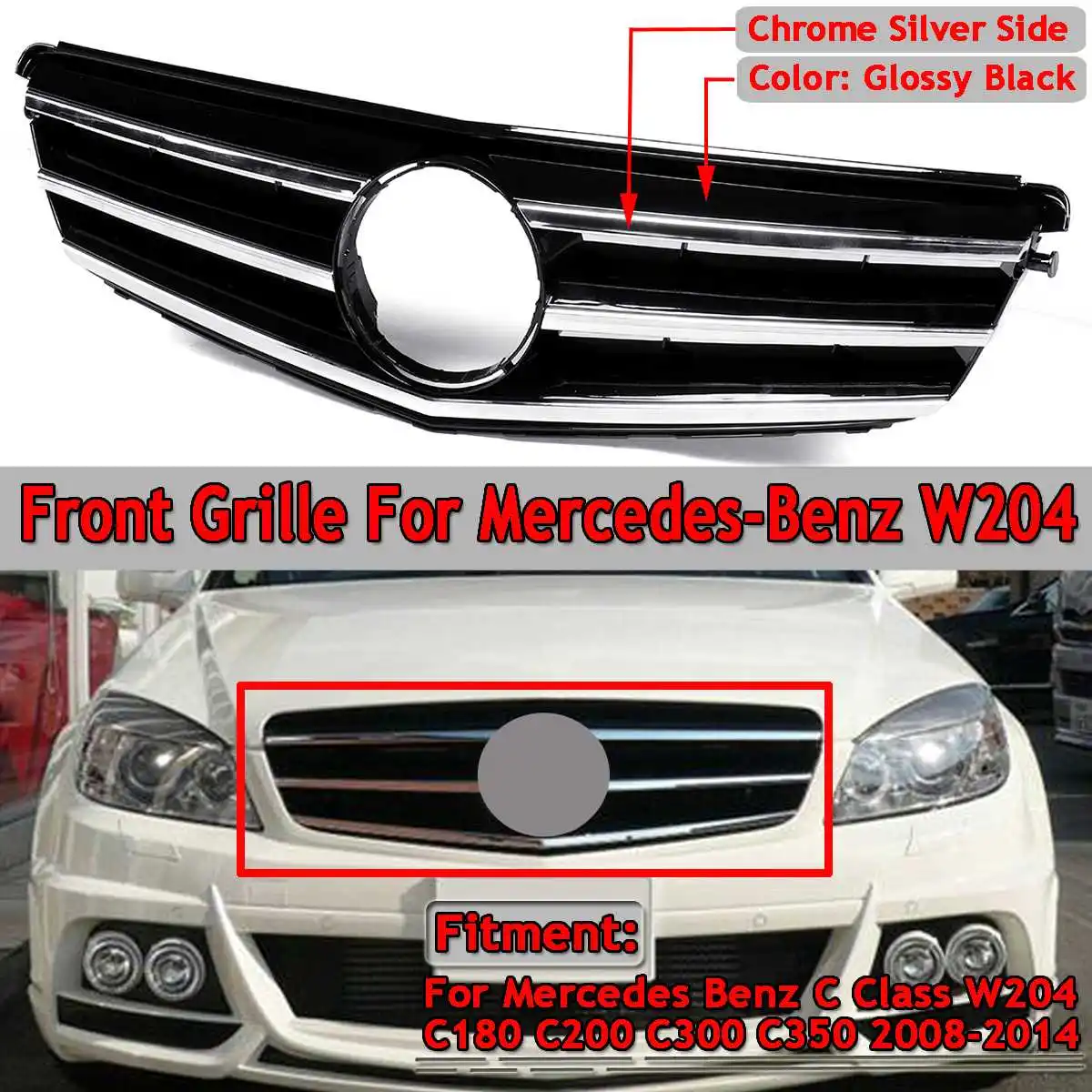 

For GTR W204 C180 Grill Car Front Upper Racing Grille Grill For Mercedes For Benz C Class W204 C180 C200 C300 C350 2008-2014
