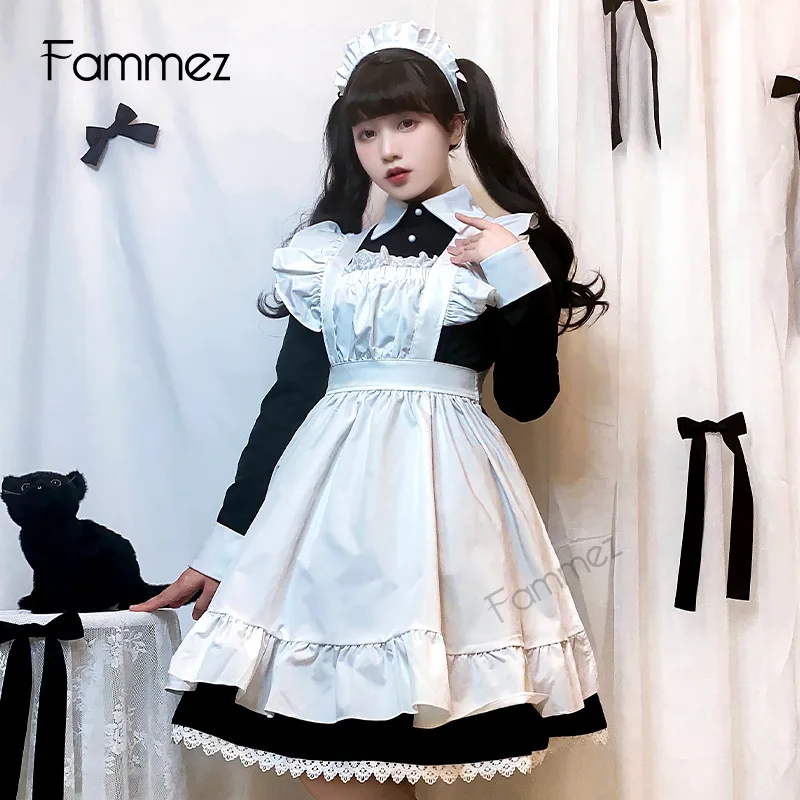 

Mandylandy Japanese Maid Dress Style Long Sleeve Cosplay Suit Cute Lolita Dress Uniform Dress Traditional Maid Costume Outfits