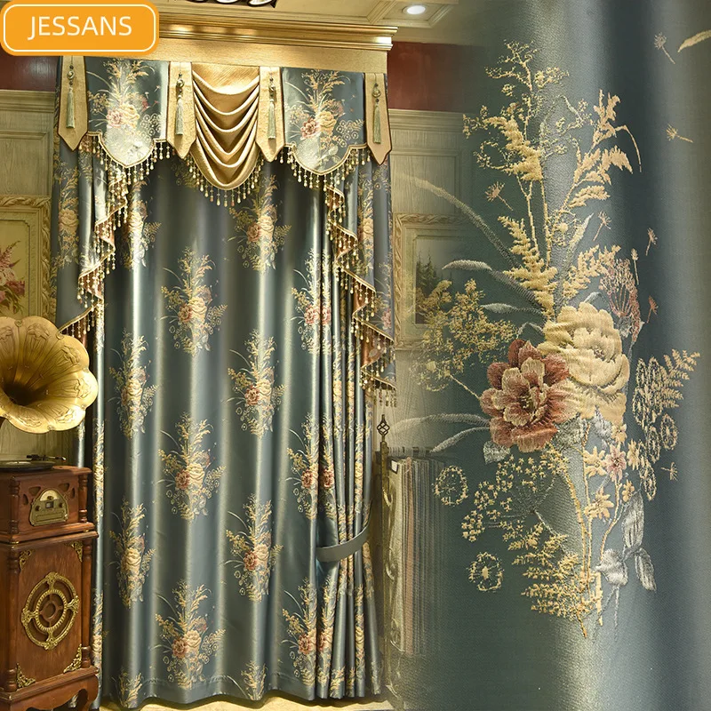 

Modern And Simple European Style High Precision Silk Like Jacquard Curtain Blackout Curtains For Living Room For Bedrooms