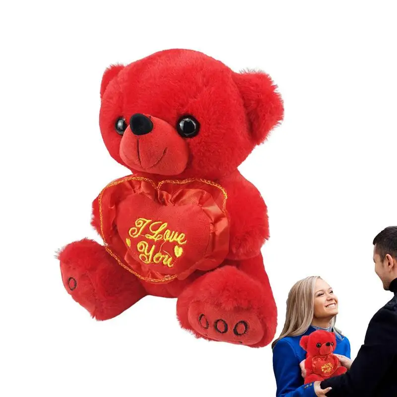 

Красный плюшевый мягкий Мишка с надписью «Love You Heart», подарок на день Святого Валентина