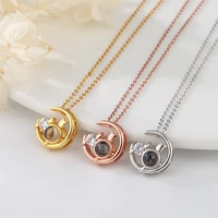 925 silver moon cat photo projection necklace personalized custom picture pendants for women rose gold jewelry for girlfriend